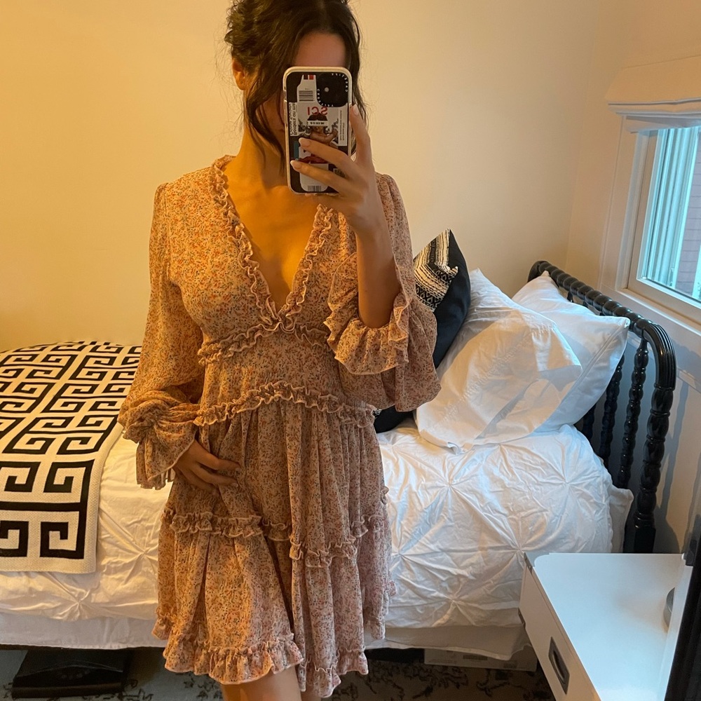 Ruffle Floral Deep V Dress